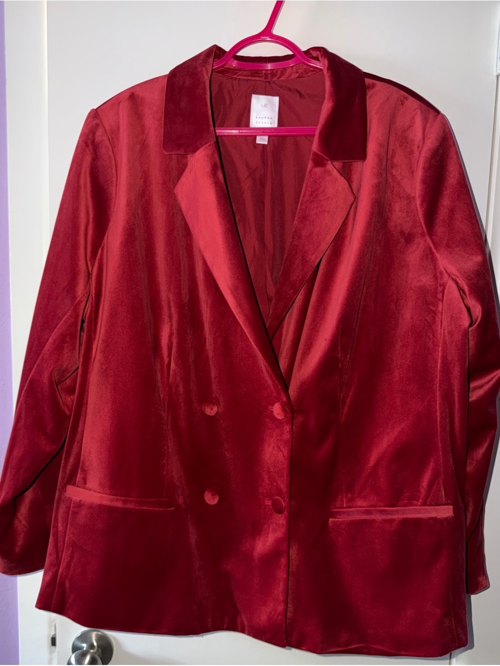 LC Lauren Conrad Red Velvet Double-Breasted Blazer